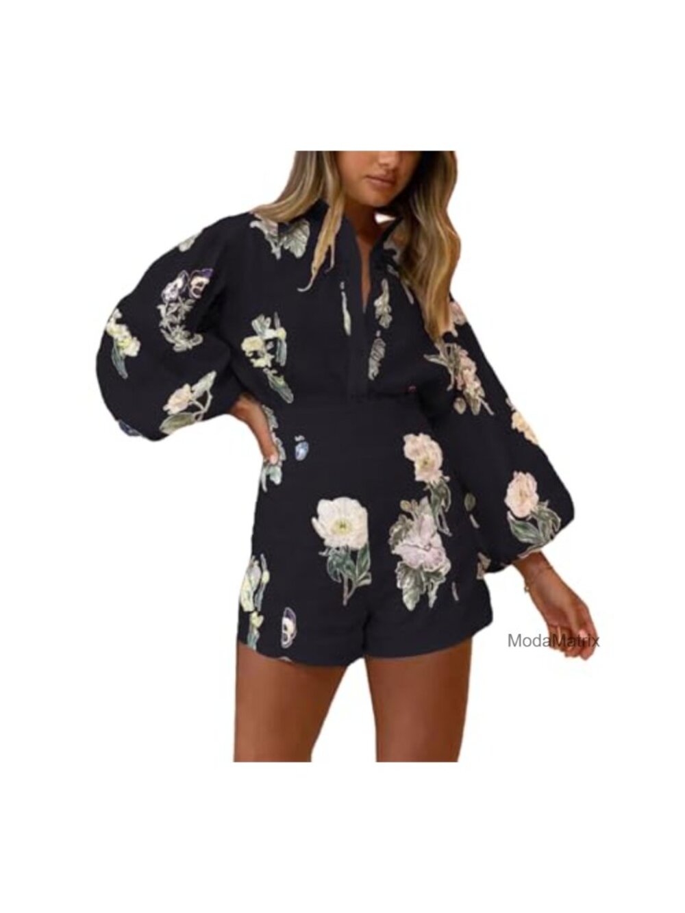 Women's 2-Piece Lounge Set Long Sleeve Button Down Shirt High Waisted Shorts